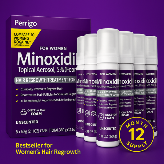 Women’S Minoxidil by Perrigo Hair Regrowth Treatment 2.11 Fl Oz, 6-Pack, 12 Month suplly!