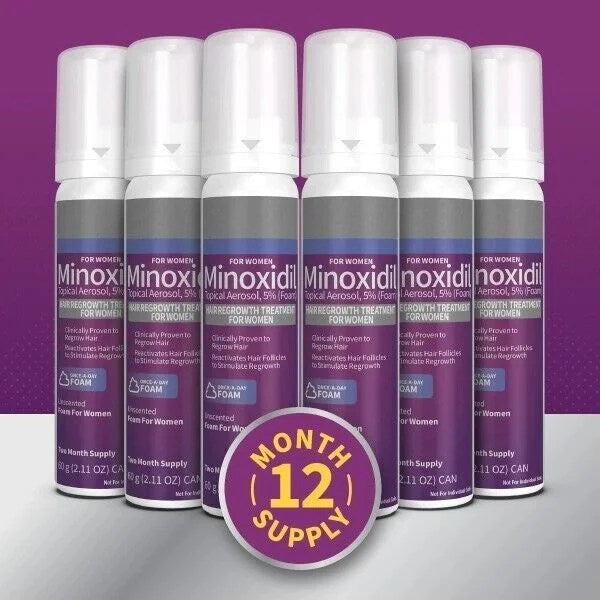 Women’S Minoxidil by Perrigo Hair Regrowth Treatment 2.11 Fl Oz, 6-Pack, 12 Month suplly!